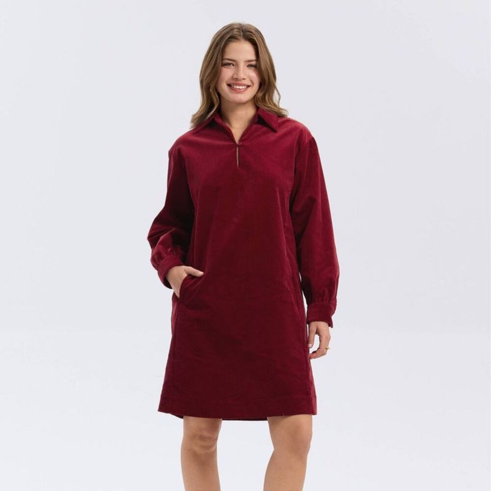 Women's Corduroy Balloon Long Sleeve Mini Shirtdress - Universal Thread Red S